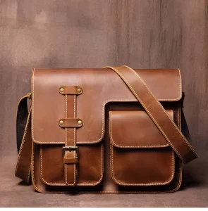Genuine Leather Crossbody Bag Sling Handbags Men Crazy Horse Leather Messenger Bag Leather Men Shoulder Bag