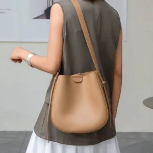 Genuine Leather European American Retro Hand-Held Bucket Bag Women’s Lightweight Single-Shoulder Bag