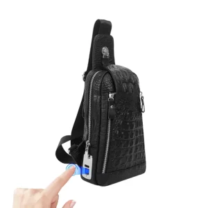 Genuine Leather Fashion Business Messenger Shoulder Crossbody Sling Black Waterproof Anti Theft Fingerprint Lock Lightweight