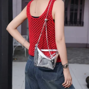 Genuine Leather Fashionable Simple Women’s Mini Texturized Shoulder Crossbody Bag with Zipper Closure