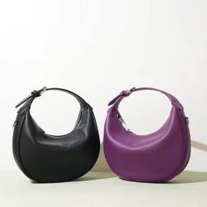 Genuine Leather Half Moon Bag for Women Classic Minimalist Hobo Handbag Premium Cowhide Shoulder Crossbody Bag