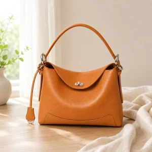 Genuine Leather Handbag for Womens Shoulder Hobo Tote Bag Flap Lock Purse Daily Casual Ladies Bags OEM ODM Custom