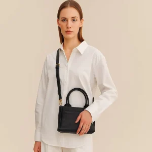 Genuine Leather Medium Square Crossbody Bag Simple Design Women’s Light Luxury Daily Handbag ZIP Closure Magnetic Clasp Soft
