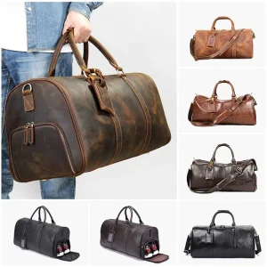 Genuine Leather Men Travel Bag Sports Gym Bag Large Capacity Weekend Overnight Luggage Travel Duffle Bag for Men