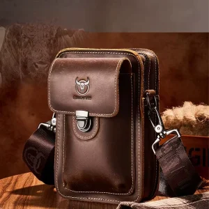 Genuine Leather Men’s Messenger Bag Waterproof Durable Multifunctional Crossbody Shoulder Belt Customizable