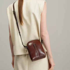Genuine Leather Mini Phone Crossbody Bag Adjustable Strap Retro Oil Wax Cowhide Small Shoulder Purse for Women