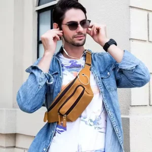 Genuine Leather Polyester Men’s Waist Pack Waterproof Multi-pocket Sports Belt Bag Adjustable Multi-functional Fanny Pack