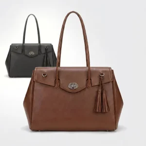 Genuine Leather Satchel Bag Women Brown Large Capacity Top Handle Purse Business Commuter Fashion Handbag