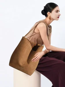 Genuine Leather Suede Tote Bag Soft Surface Large Capacity Shoulder Handbag Versatile Daily Commuting Purse for Women