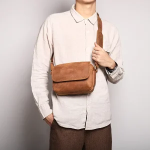 Genuine Leather Vintage Brown Shoulder Bag Sling Crossbody Messenger Briefcase Large Satchel Laptop Bag for Travel