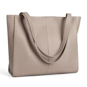 Genuine Leather Water Resistant Tote Bag Women’s Shoulder Bags Purses Satchel Handbags with Embroidery and Laptop Compartment