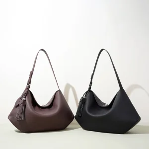 Genuine Leather Waterproof Large Capacity Tote Bag Polyester Lining Button Closure Single Handle Crossbody Shoulder