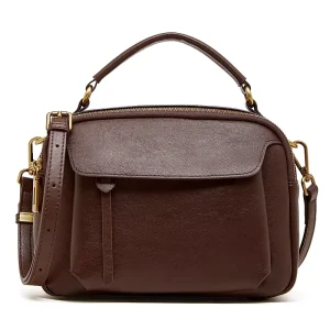 Genuine Leather Zipper Closure Waterproof Fashion Boston Women’s Vintage Vegetable Tanned Cowhide Handbag Trendy Shoulder