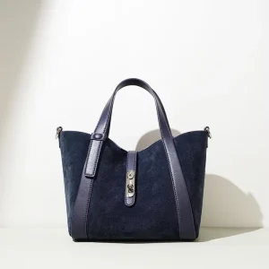 Genuine Suede Leather Bucket Bag for Women Vintage Matte Handbag Split Cowhide Tote Shoulder Crossbody Purse