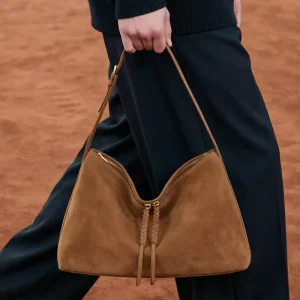 Genuine Suede Leather Women Hobo Bag Burgundy with Braided Drawstring Shoulder Bag Casual Office Custom Logo