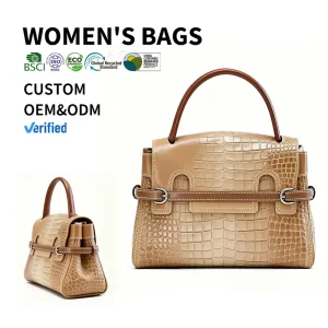 Genuine Top Grain Leather Women Satchel Bag Eco Friendly GRS Certified Custom Tote Zipper OEM ODM Service USDA Biobased