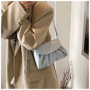 Geometric PU Leather Zip Puffy Soft Shoulder Crossbody Ladies Spring Summer Party Evening Cute Fashion Handbags