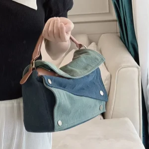 Geometric Vintage Ladies Fashion Handbag & Purse Mini Bags with Two Straps Zipper Closure Canvas Shoulder Bag Portable
