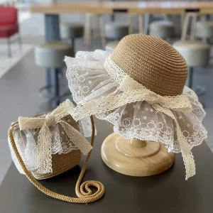 Girls Straw Hat Custom Logo Outdoor Travel Beach Princess Hat for Kids for Fishing Casual Cycling Adventures