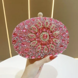 Glamorous Rhinestone Evening Clutch Large Capacity Detachable Chain Weddings Parties Luxury Women Formal Evening Bag