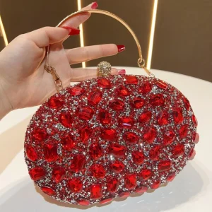 Glamorous Rhinestone Oval Clutch Detachable Spacious Interior Sparkling Luxurious Banquet Bag Elegant Formal Women’s Evening Bag