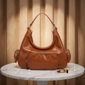 Glossy PU Leather Cargo Bags Small MOQ Available Shoulder Handbags With Zipper Women Crossbody Purse
