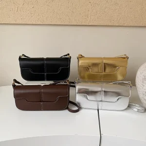 Gold Metallic Mirror Shiny Small Pouch Lady Unique Shoulder Strap Adjustable Female Totes Purses Messenger Satchel Crossbody Bag