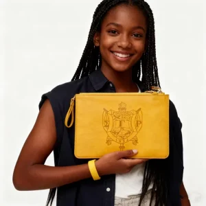 Gold Sigma Gamma Rho Women’s Leather Clutch Bag Sorority Wristlet Bag with Strap