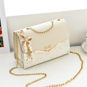 Golden Chain Strap Ladies Designer Bags Bowknot decoration Crossbody Messenger Girls Fashion Confetti Purse Handbags