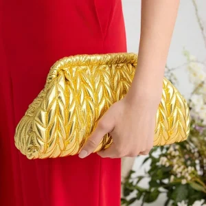 Golden Light Luxury Fashion Evening Clutch Bag for Women Snakeskin Pattern Waterproof Polyester Lining Hasp Closure