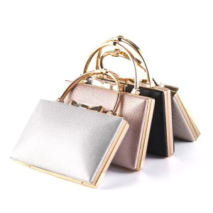 Gorgeous Shiny Evening Clutch Bag for Women Exquisite Metal Handled Designer Purse for Party