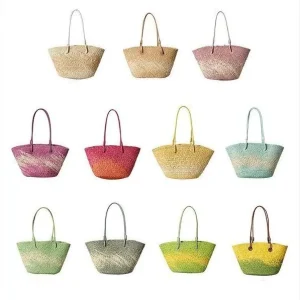 Gradient Color Pure Color Straw Bag Large Capacity Leisure Beach Bag Woven Crossbody Bag