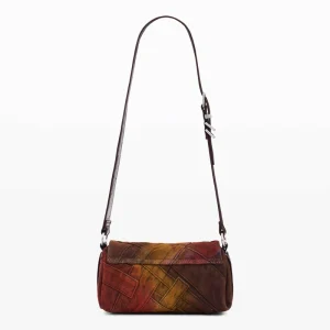 Gradient Denim Woven Crossbody Bag Vintage Brown Red Tone Flap Design With Adjustable Leather Strap for Women Street Style