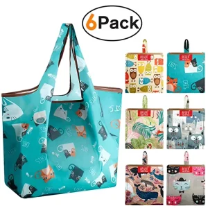 Grocery Bags Shopping Reusable Foldable Totes Bag Eco Friendly Fabric Sturdy Washable Waterproof Polyester Fold Shopping Bag