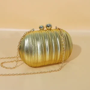 Guangzhou Factory Sale Custom Logo Pleated Evening Bag Egg-shaped Metallic Clutch Bag Elegant Dress Bags