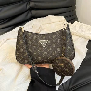 Guesses Women’s Designer Shoulder Bags PU Leather Zipper Closure Letter Winter Medium Size Luxury Handbag Daily Use
