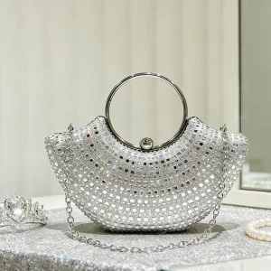 HC1226 Sparkle Evening Handheld Purse for Women Social Party Adjustable Chain Strap Dazzling Luster Clutch Bag