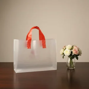 HDPE LDPE Frosted Transparent Reusable Shopping Bags Supermarket Square Bottom Bag Soft Loop Handle Gravure Printed