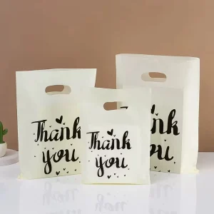 HDPE Promotional Retail Die Cut Handle Reusable Carry Thank You Design Customizable MOQ 100PCS Plastic Bags for Shops