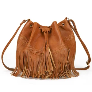 HEC Versatile Crossbody Bucket Bag Fashionable Personalized With Tassels Large Capacity Trendy Shoulder Bag Made Of PU