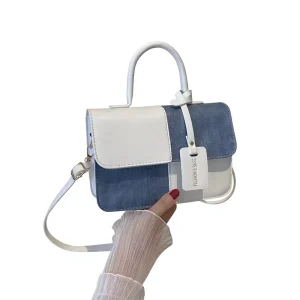 HK Splice Shoulder Bags Fashion PU Leather Ladies Handbags Square Underarm Crossbody Bag Block