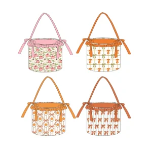 Halloween Gift Party Kids Bucket Bags Pink Floral Pumpkin Printing Waterproof Bucket Bags for Girls
