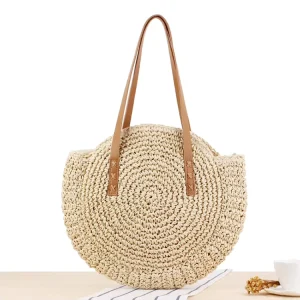 Hand Woven Natural Chic Summer Beach Straw Tote Shoulder Crossbody Bags for Vacation and Daily Use