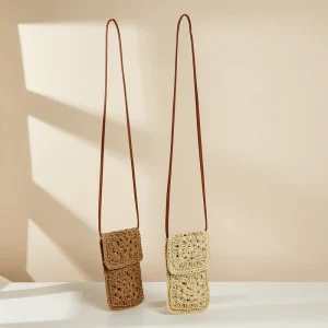 Hand Woven Phone Pouch Paper Straw Crossbody Bag Crochet Phone Case Mini Crossbody Beach Bag Designer Bag ODM Factory
