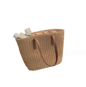 Hand Woven Straw Bag Hollow Fashion Shoulder Women Paper Rope Casual Large Straw Beach Bag