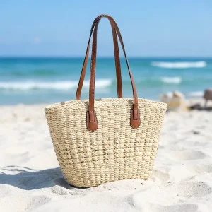 Hand Woven Summer Beach Handbags Large Capacity Paper Rope Woven Straw Beach Totes Bag for Women
