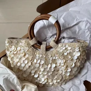 Hand-stitched Beaded Fritillaria ZIP Cotton Fabric Shell Bag Spring Summer Handbag
