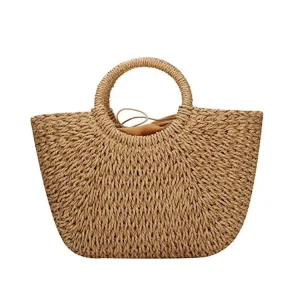 Handbag Beach Women Natural Straw Bags Tote Summer Beach Basket Bag Woven Straw Bag
