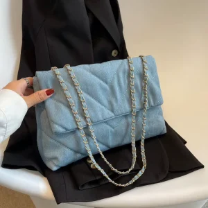 Handbag and Purses for Women Ladies Fashion Quilted Crossbody Shoulder Bag Jean Denim Messenger Bag