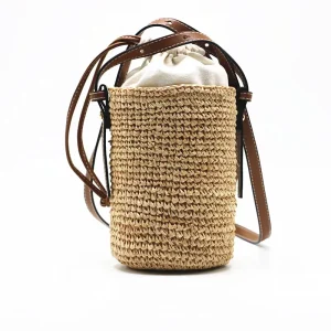 Handicraft Raffia Round Barrel Straw Woven Bag Shoulder Messenger Women’s Woven Bag